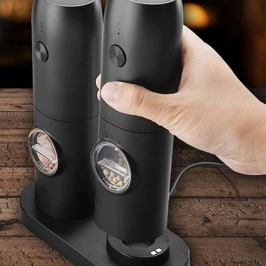 Set de 2 râșnițe electrice pentru condimente, încărcare USB, lumină LED, negru