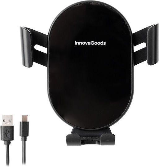 InnovaGoods Chakar Car Mobile Mount with Adjustable Hooks and Wireless Charging Black
