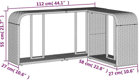 Tisch Rattan Stabil Brown 112x27x55cm