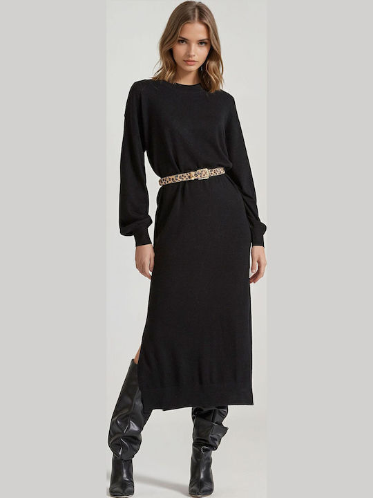 Midi Kleid mit Schlitz Black