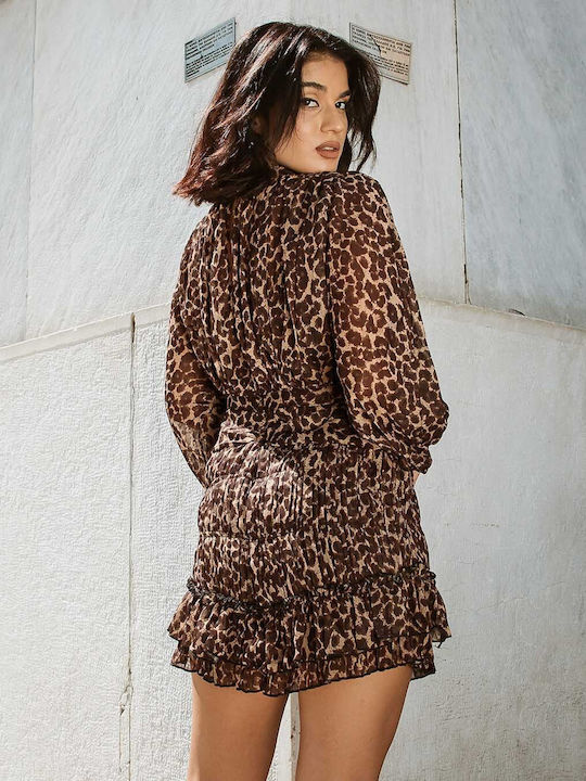 Mini Pleated Animal Print Dress