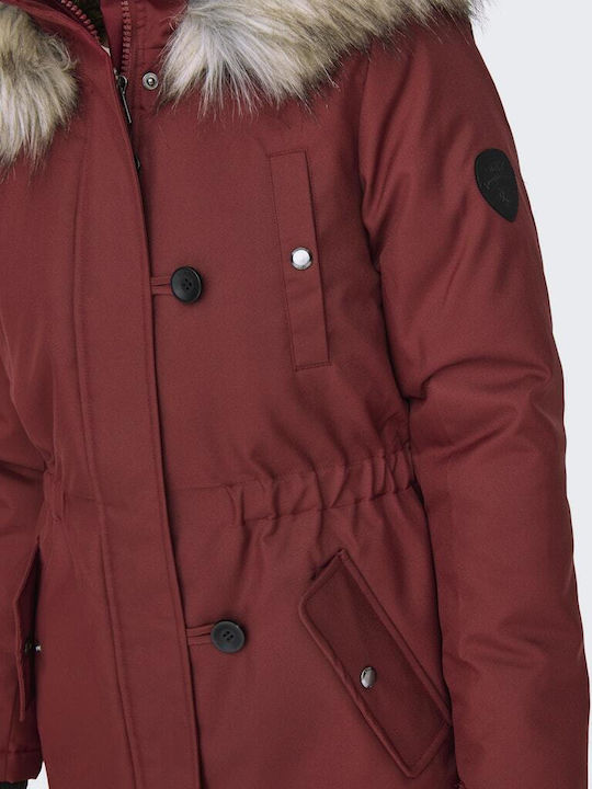 Iris Women's Long Parka Jacket for Winter with Hood Burgundy