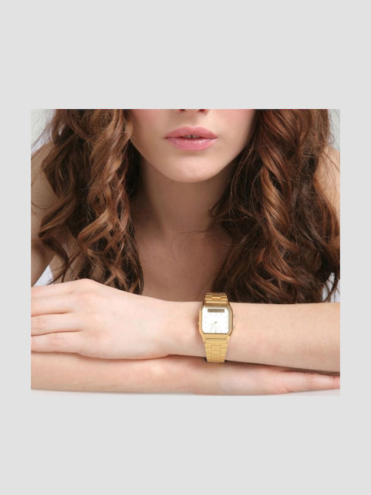 Casio Αναλογικό/Ψηφιακό Ανδρικό Ρολόι 28mm Μπαταρίας με Χρυσό Μεταλλικό Μπρασελέ