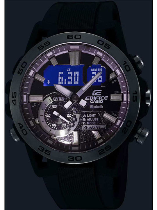 Casio Edifice Ψηφιακό Ανδρικό Ρολόι 48mm Χρονογράφος Μπαταρίας με Μαύρο Καουτσούκ Λουράκι