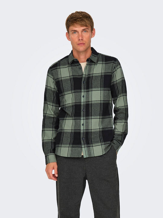 Only & Sons Long-sleeved Shirt Checked Green