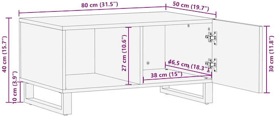 Rectangular Central Coffee Table Made of Solid Wood Black M80xW50xH40cm