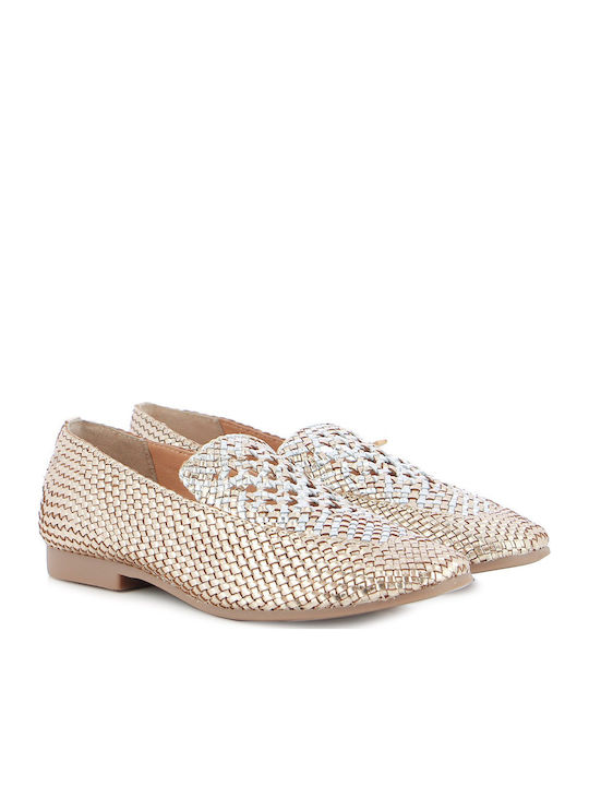 Leather Women's Moccasins in Gold Color