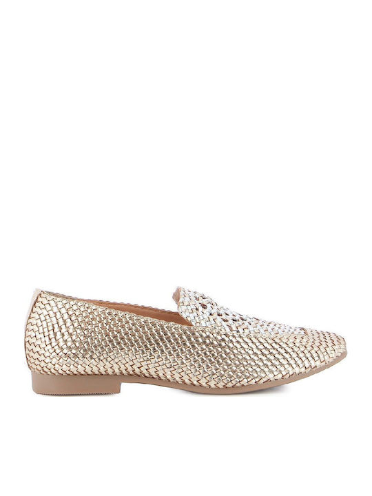 Leather Women's Moccasins in Gold Color