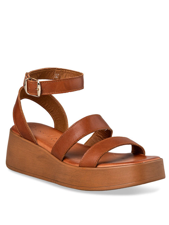 Envie Shoes Women's Leather Ankle Strap Platforms Brown