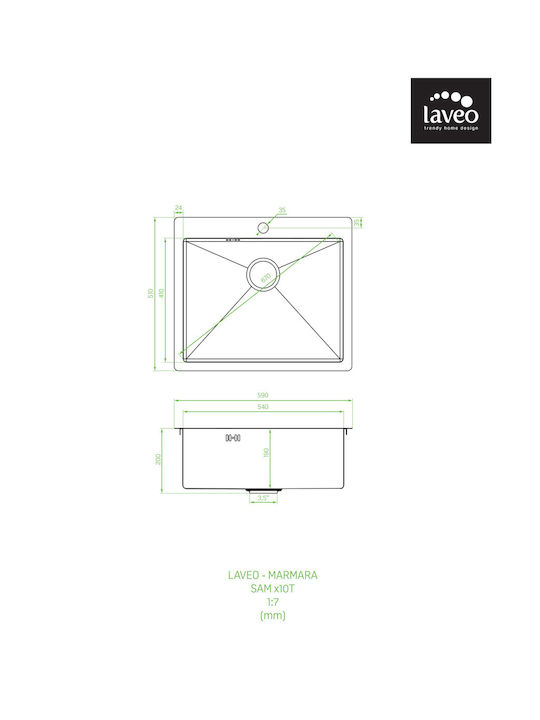 Laveo Ένθετος Νεροχύτης Inox Μ59xΠ51cm Γκρι
