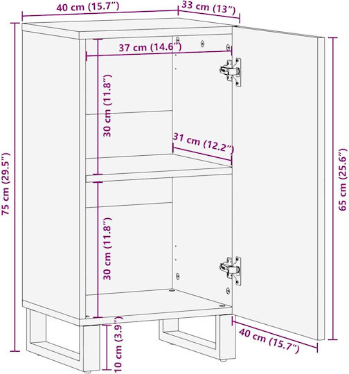 Cabinet Storage Solid Wood L40xW33xH75cm