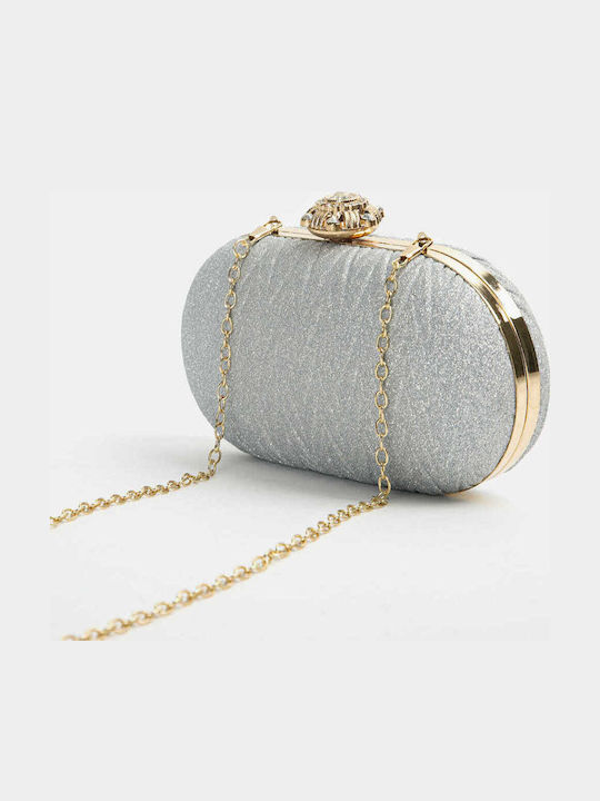 Evening Embossed Glitter Clutch Silver
