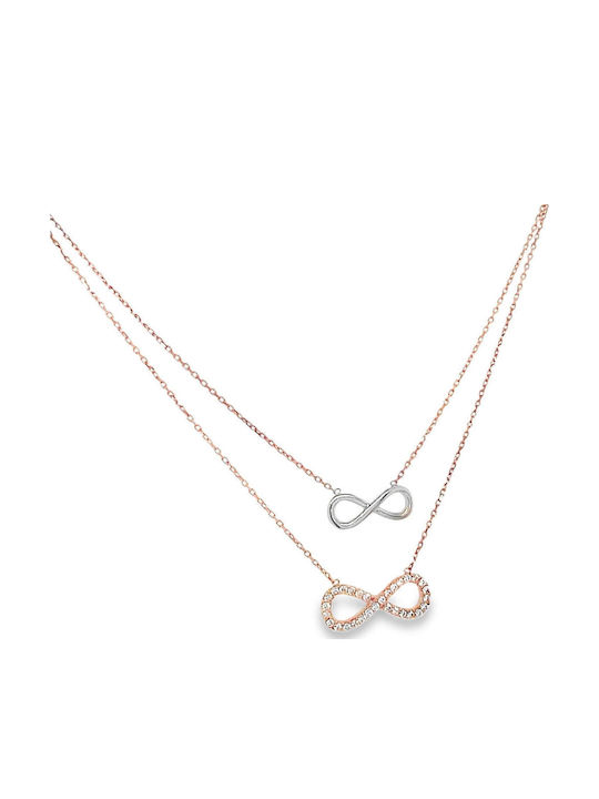 Xryseio Halskette Doppelter Unendlichkeit aus Weißgold 14K mit Zirkon
