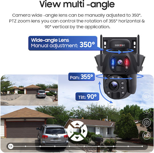 Sectec ST-598-6M-4G-20W-EU IP Κάμερα Παρακολούθησης 4G Full HD+ 3MP Αδιάβροχη Μπαταρίας με Αμφίδρομη Επικοινωνία και Φακό 2.8mm