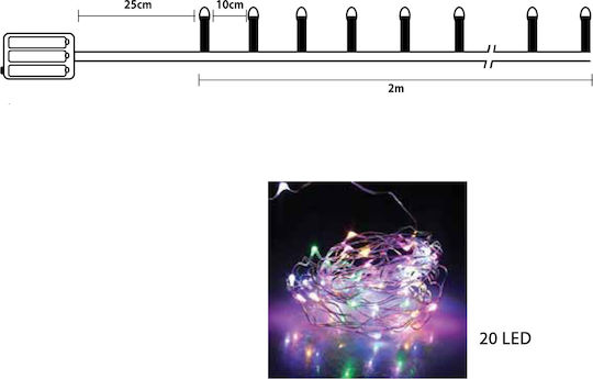 20 Lights LED 2m. Multicolor Battery in String 1pcs