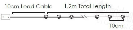 12 Светлини LED 1.2m. Топъл бял На батерия тип Лента 1бр