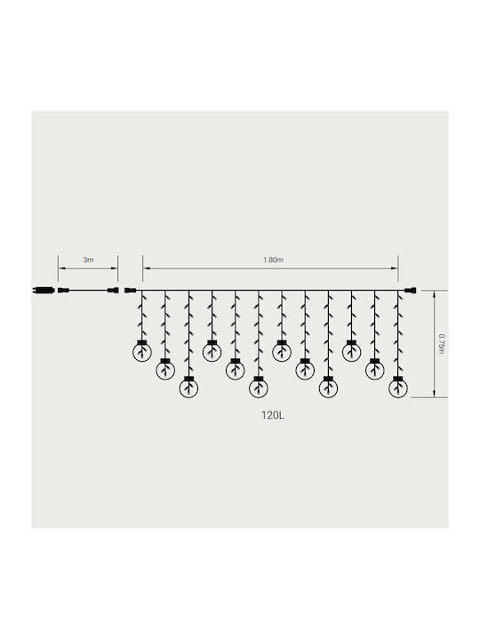 120 Lights LED 1.8m. x 75cm Warm White type Curtain 1pcs