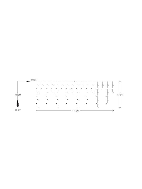 Βροχη 180 Led 3mm 31v Μετασχηματιστη Σταθερο Διαφανο Pvc Καλωδιο Θερμο Λευκο Led H52 X W585cm 7 2 6 3 Προεκταση Παροχης 3m Ip44