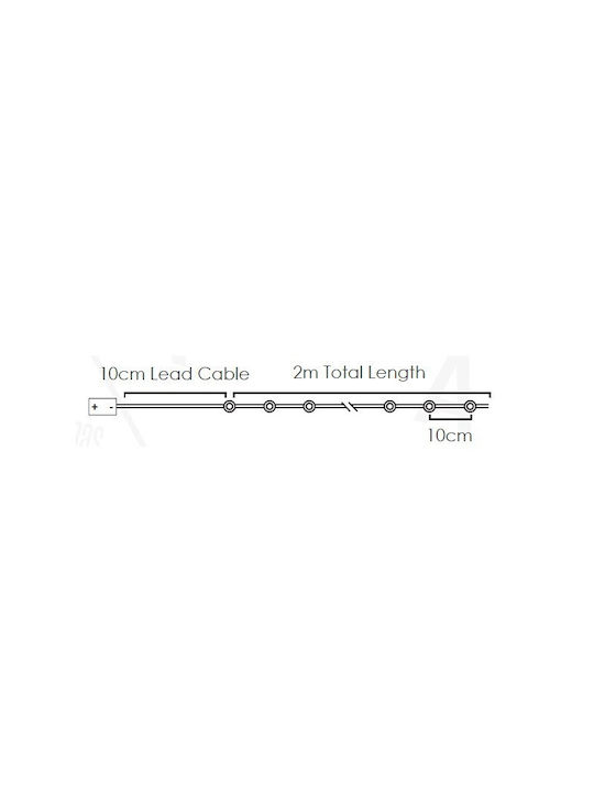 20 Lights LED 2m. Warm White Battery in String 1pcs