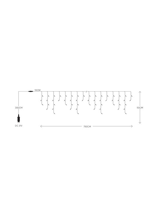 Rain 175 LED 3mm 31v Transformer Steady Clear PVC Cable White LED + 20 Warm White Flash LED H50 X W750cm 3 4 5 2 Extension Supply 3m IP44