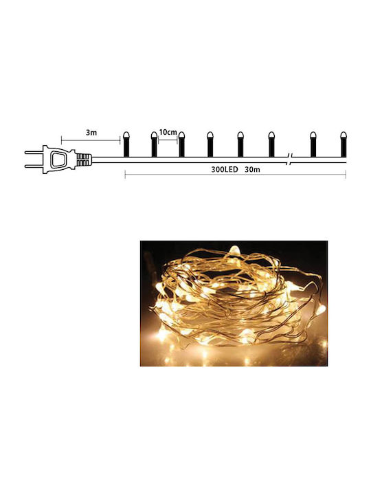 300 Λαμπάκια LED 30μ. Θερμό Λευκό σε Σειρά