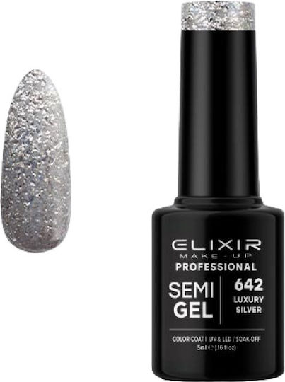Elixir Semi Gel Хибриден Лак за Нокти Luxury Silver 642 с Glitter 5мл 1бр