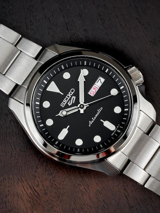 Seiko 5 Men's Watch 44mm Automatic With Silver Metal Bracelet