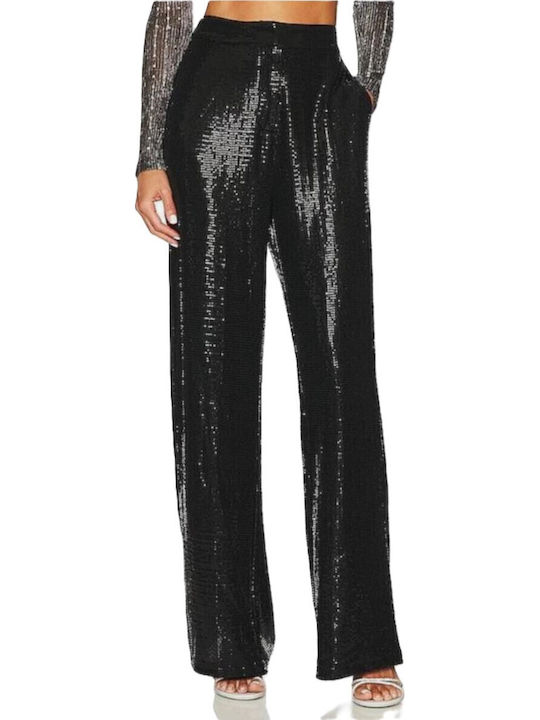 Women's High Waist Pantaloons with Rubber Band Black with Sequins