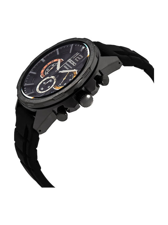 Seiko Мъжки Часовник 43.9mm Хронограф На Батерия С Черна Каучукова Каишка