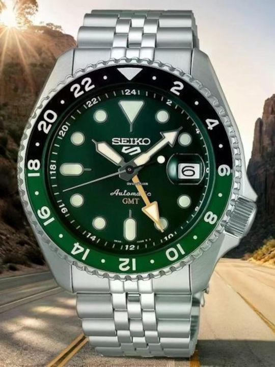 Seiko 5 Sports Ανδρικό Ρολόι 42.5mm Αυτόματο με Ασημί Μεταλλικό Μπρασελέ