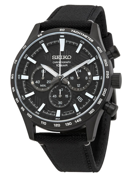 Seiko Ceas Bărbați 41.4mm Cronograf Solar cu Cureaua Textilă Neagră