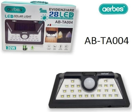 Aerbes Wall Mounted Solar Light 30W with Motion Sensor, Photocell and Remote Control IP67 13cmx10cmx6.4cmcm