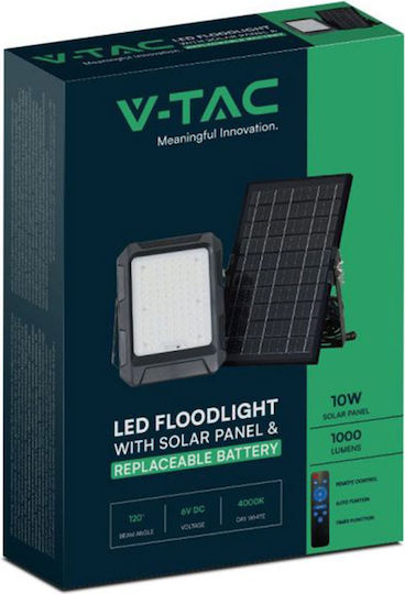V-TAC Στεγανός Ηλιακός Προβολέας LED 10W Φυσικό Λευκό 4000K με Τηλεχειριστήριο IP65