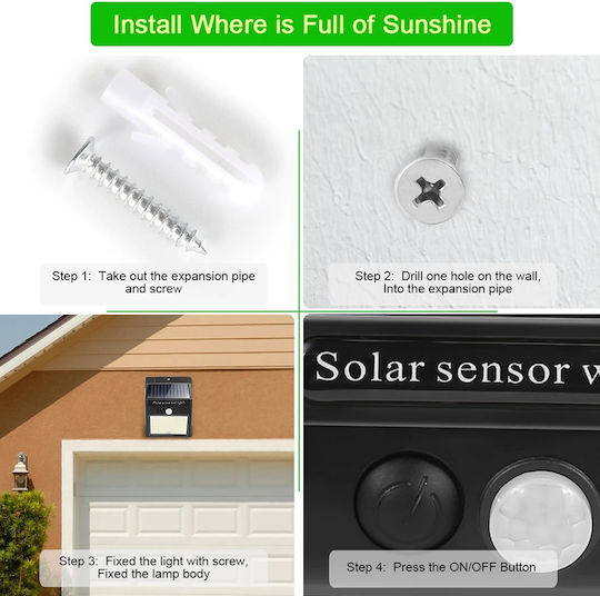 Solarleuchte 6W 480lm Kaltweiß 6000K mit Bewegungssensor IP65