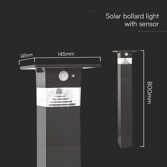 V-TAC Solarleuchte Boden Column 3W 250lm Warmes Weiß 3000K mit Bewegungssensor IP54 14.5cmx14.5cmx80cmcm
