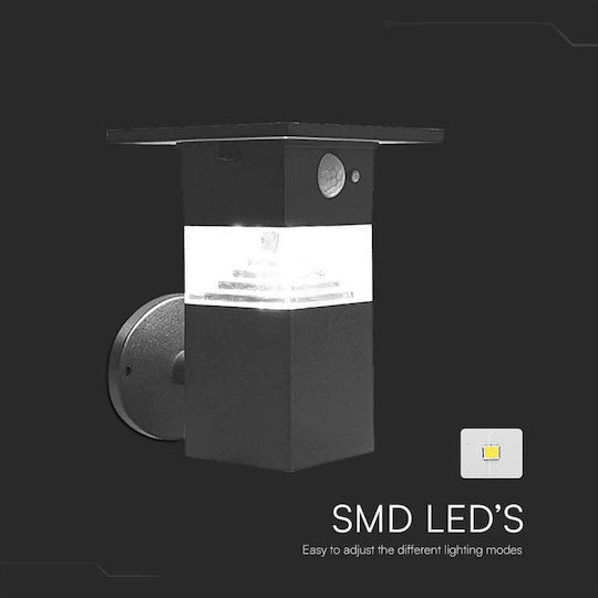 V-TAC Wall Mounted Solar Light 3W 250lm Warm White 3000K with Motion Sensor IP54 16.2cmx14.5cmx17cmcm