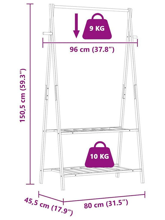 vidaXL Floor Garment Rack made of Bamboo Brown 96x45.5x150.5cm