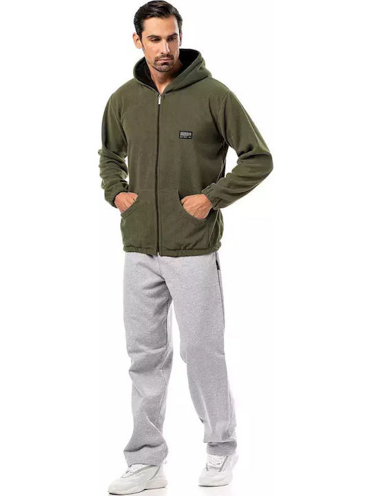 Ανδρική Ζακέτα Fleece με Κουκούλα Χακί