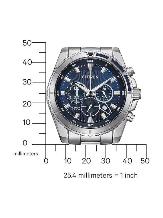 Citizen Men's Watch 44mm Chronograph Battery with Silver Metal Bracelet