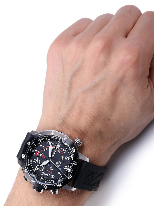 Citizen Promaster Land Altichron Ανδρικό Ρολόι 46mm Eco - Drive με Μαύρο Καουτσούκ Λουράκι