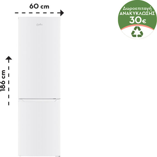 Wellio Fridge-Freezer 293lt Total NoFrost H186xW60xD60cm White FN2-35