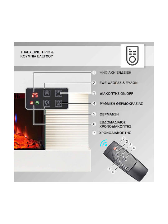 Balderia Ira Wall Mounted Electric Fireplace 1800W 41.8x41.8cm White