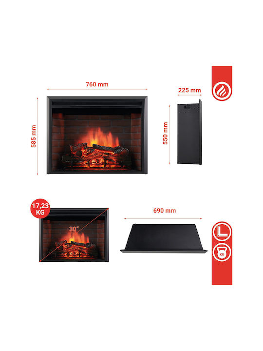 Insert Luca 30 Montat pe perete Șemineu electric 1800W 76x58.5cm Negru