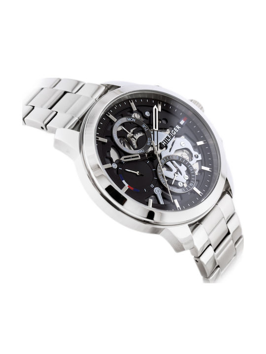 Tommy Hilfiger Henry Ανδρικό Ρολόι 44mm Χρονογράφος Μπαταρίας με Ασημί Μεταλλικό Μπρασελέ