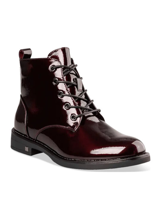 Women's Patent Leather Ankle Boots Burgundy