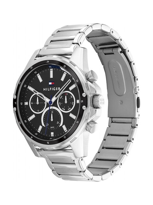 Tommy Hilfiger Mason Ανδρικό Ρολόι 45mm Χρονογράφος Μπαταρίας με Ασημί Μεταλλικό Μπρασελέ
