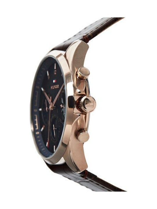 Tommy Hilfiger Baker Herrenuhr 44mm Chronograph Batterie mit Braun Lederarmband