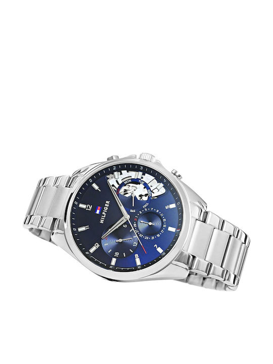 Tommy Hilfiger Baker Herrenuhr 44mm Chronograph Batterie mit Silber Metallarmband