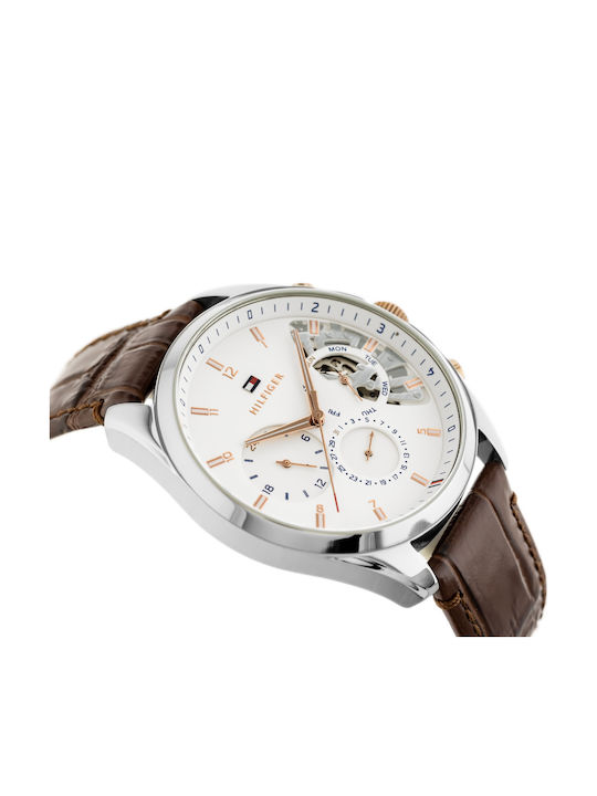 Tommy Hilfiger Baker Herrenuhr 44mm Chronograph Batterie mit Braun Lederarmband