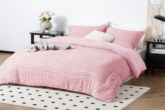 Saray Home Σετ Πάπλωμα Υπέρδιπλο με Γέμιση Microfiber 220x240εκ. Ruffles Ροζ 3τμχ 200 GSM
